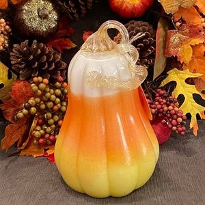 BEAUTIFUL Candy Corn Ombre Light up Ceramic Pumpkin 🧡💛🤍